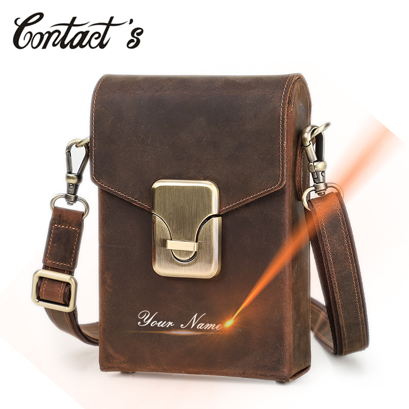 Luxury Bags Brand Names - ติดต่อชื่อแกะสลัก Causal Men Crossbody กระเป๋าหนังม้าบ้ากระเป๋าสะพายแบรนด์หรูกระเป๋าถือชายพร้อมกระเป๋าโทรศัพท์