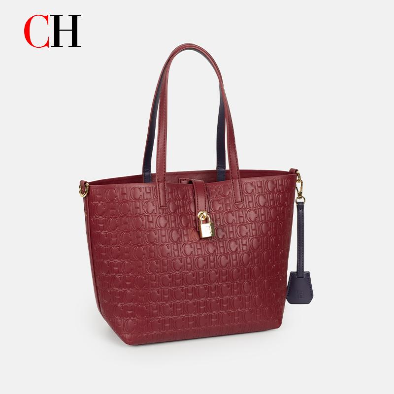 Tote Bag Leather Monogram - กระเป๋าโท้ท CH ลายปั๊มนูน สำหรับผู้หญิง ความจุขนาดใหญ่ ทำจากหนัง