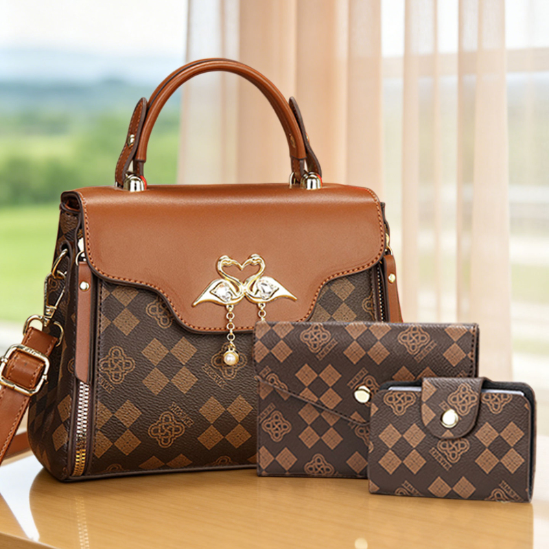 Luxury Bags Casual - ชุดกระเป๋าผู้หญิง 3 ชิ้น กระเป๋าสะพายข้างผู้หญิงลายพิมพ์หรูหราแบบเบาๆ ใช้ได้หลายแบบ รวมถึงสะพายไหล่เดียว