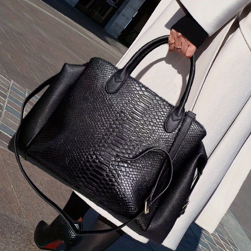 Luxury Bags Vegan - กระเป๋าถือผู้หญิงลายงูขนาดใหญ่ สไตล์หรูหรา ย้อนยุค ทันสมัย ทำจากหนังวีแกน พร้อมกระเป๋าสตางค์